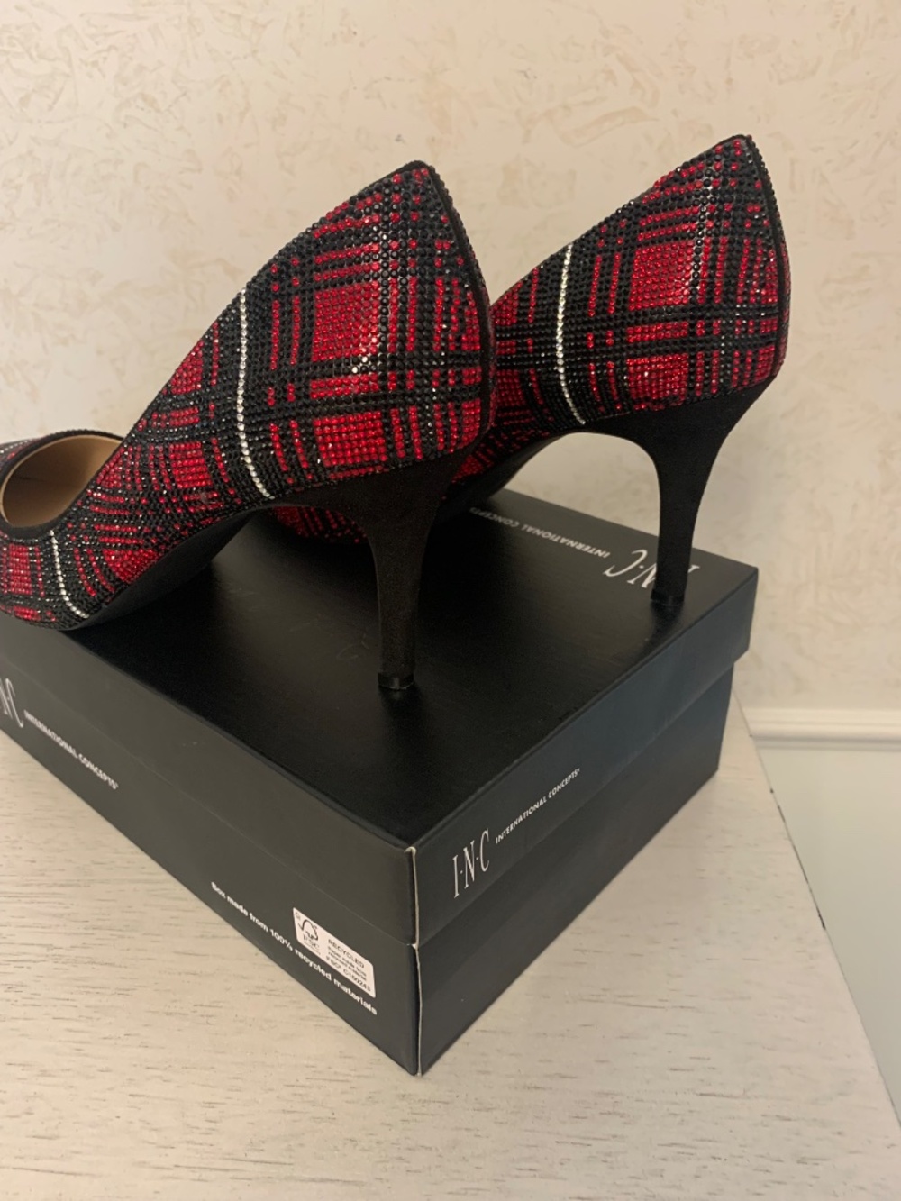 I. N. C. Black, red and silver, sparkling plaid heels, size 11. - Picture 6 of 10